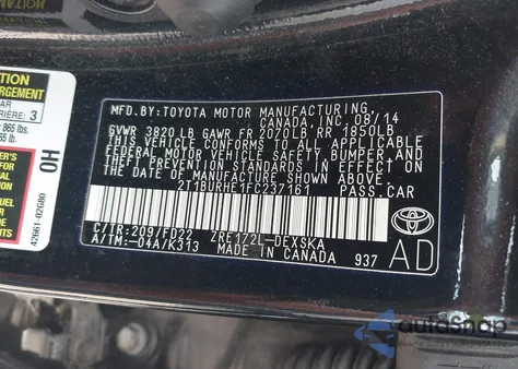 2015 Toyota Corolla S Plus from USA, damaged, VIN 2T1BURHE1FC237161